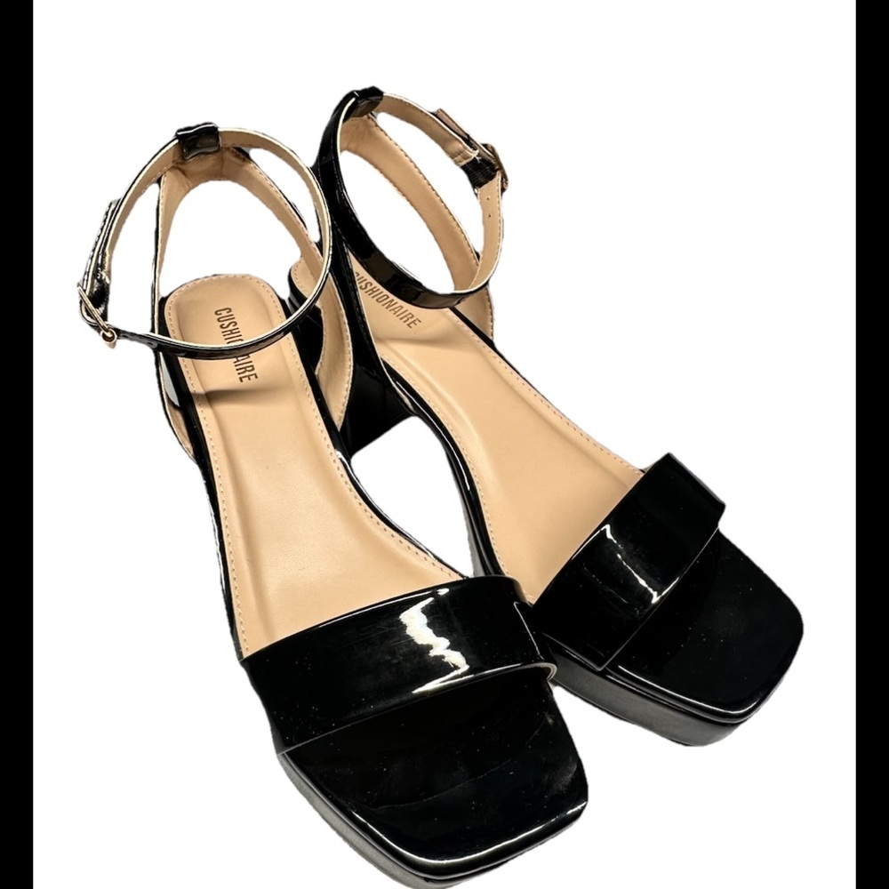 CUSHIONAIRE “Cherry” Black Patent Strappy Platform Sandals Sz 8.5 - Picture 2 of 5